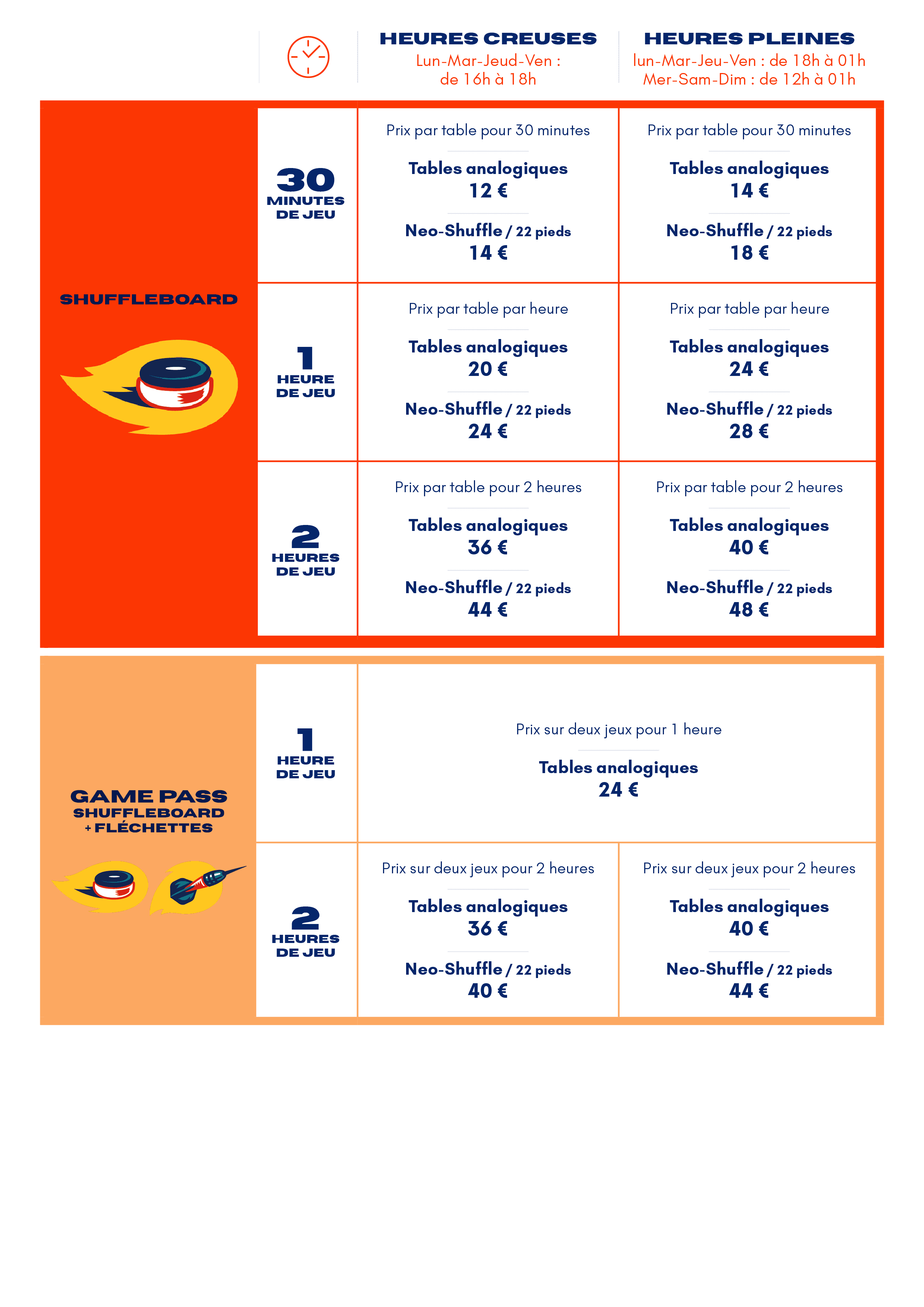 shuffleboard prix tarifs