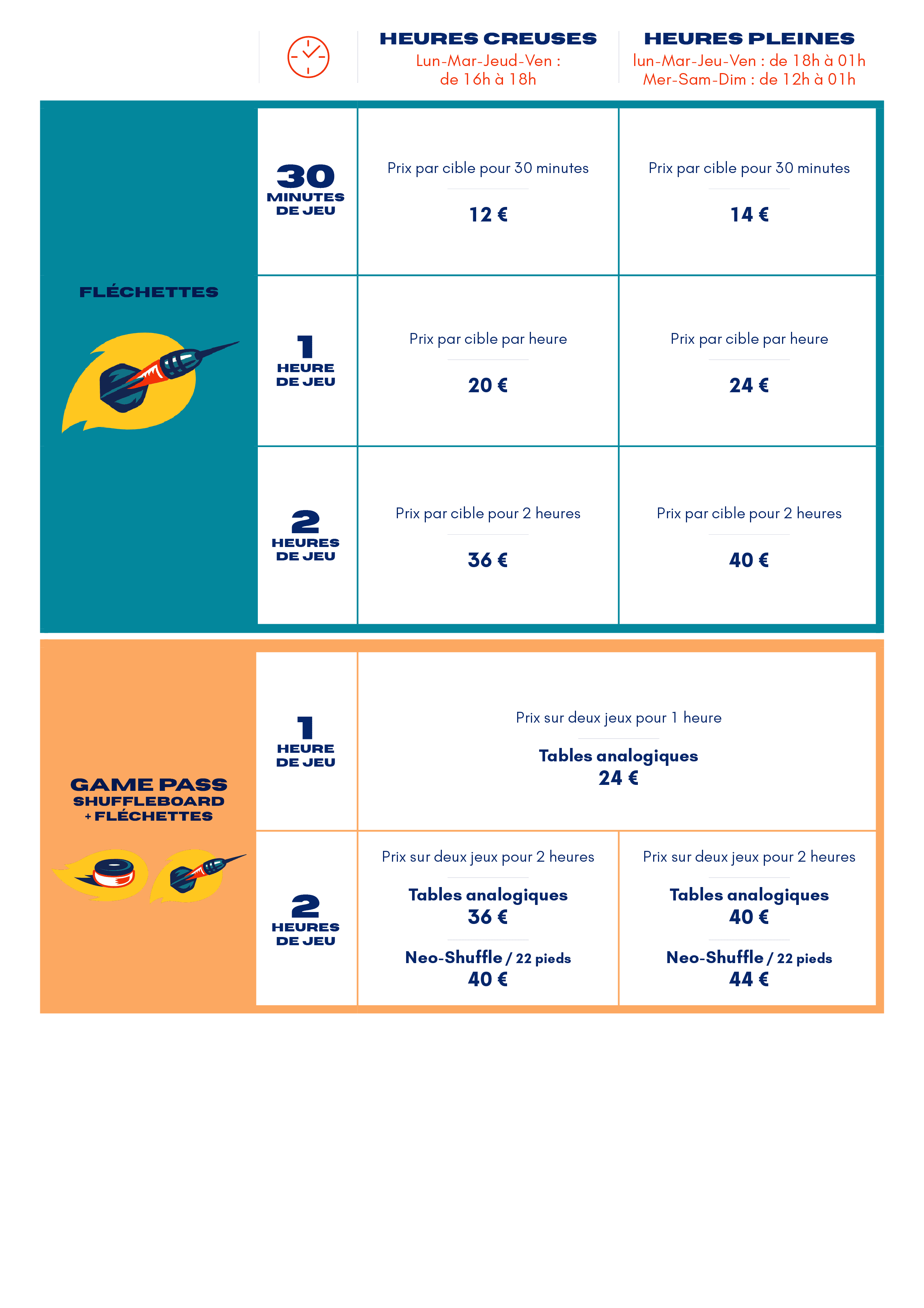 prix fléchettes tarifs